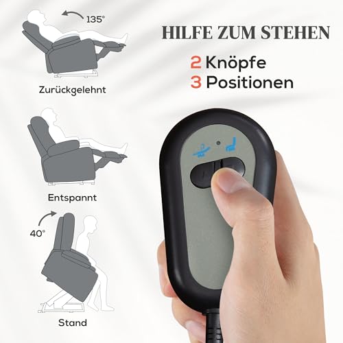 HOMCOM Fernsehsessel mit Aufstehhilfe Elektrisch Relaxsessel mit Liegefunktion, Taschenfederkern, Fußteil, TV-Sessel mit Seitentasche, Fernbedienung und Leinenoptik, Dunkelgrau - 4