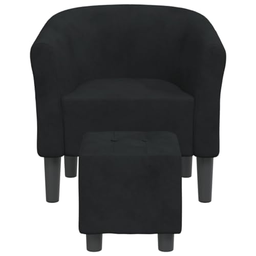 vidaXL Clubsessel, Sessel mit gepolstertem Sitz Armlehnen, Cocktailsessel mit Fußhocker, Loungesessel Relaxsessel Polstersessel, Schwarz Samt - 4