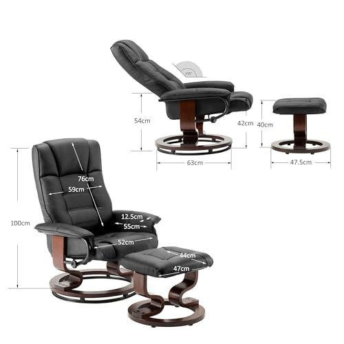 M MComboRelaxsessel mit Hocker, 360°drehbarer Fernsehsessel mit Liegefunktion, bis 120 Kg belastbarer TV-Sessel, moderner Ruhesessel für Wohnzimmer, Kunstleder, 9019 (Schwarz-Kunstleder) - 3