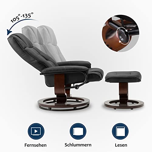 M MComboRelaxsessel mit Hocker, 360°drehbarer Fernsehsessel mit Liegefunktion, bis 120 Kg belastbarer TV-Sessel, moderner Ruhesessel für Wohnzimmer, Kunstleder, 9019 (Schwarz-Kunstleder) - 4