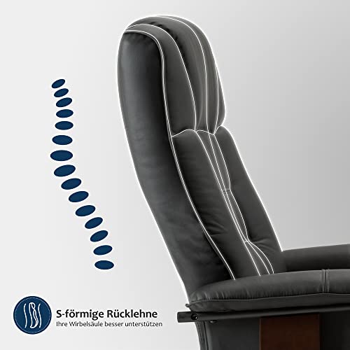M MComboRelaxsessel mit Hocker, 360°drehbarer Fernsehsessel mit Liegefunktion, bis 120 Kg belastbarer TV-Sessel, moderner Ruhesessel für Wohnzimmer, Kunstleder, 9019 (Schwarz-Kunstleder) - 6