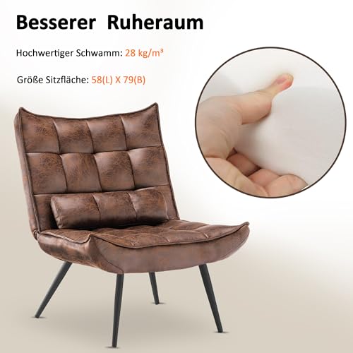 MCombo Sessel mit Hocker, moderner Relaxsessel mit Taillenkissen für Wohnzimmer, Retro Vintage Lesesessel Loungesessel Stuhl Polstersessel,Mikrofaserstoff,4779 (Braun) - 4