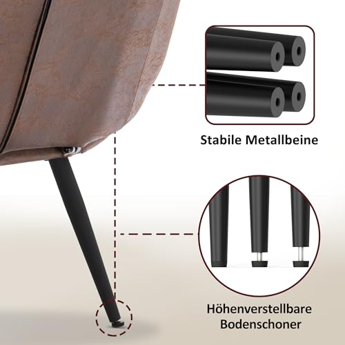 MCombo Sessel mit Hocker, moderner Relaxsessel mit Taillenkissen für Wohnzimmer, Retro Vintage Lesesessel Loungesessel Stuhl Polstersessel,Mikrofaserstoff,4779 (Braun) - 6