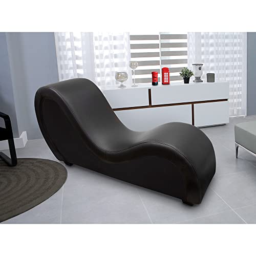 QUIRUMED Tantra-Sessel, Farbe Schwarz-Beige, Diwan-Paare, Relax-Sofa, Kunstleder, ergonomisch, 162 x 48 x 48-80 cm - 2