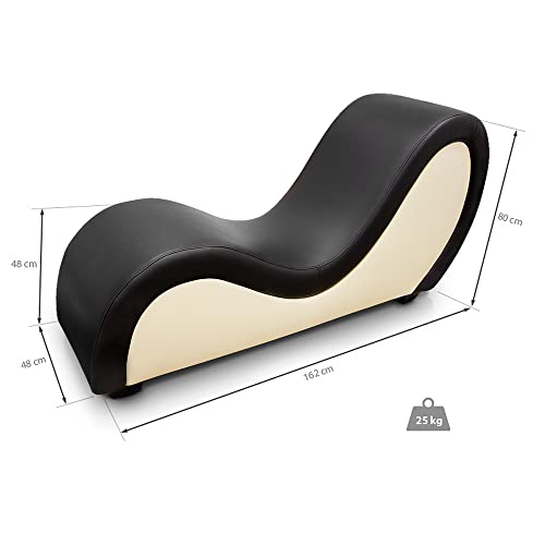 QUIRUMED Tantra-Sessel, Farbe Schwarz-Beige, Diwan-Paare, Relax-Sofa, Kunstleder, ergonomisch, 162 x 48 x 48-80 cm - 3