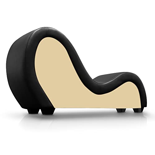 QUIRUMED Tantra-Sessel, Farbe Schwarz-Beige, Diwan-Paare, Relax-Sofa, Kunstleder, ergonomisch, 162 x 48 x 48-80 cm - 4