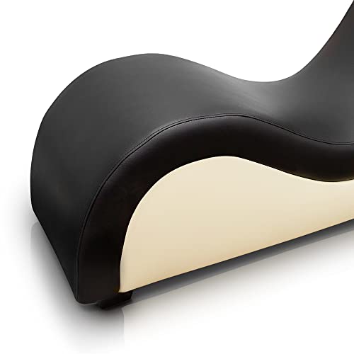 QUIRUMED Tantra-Sessel, Farbe Schwarz-Beige, Diwan-Paare, Relax-Sofa, Kunstleder, ergonomisch, 162 x 48 x 48-80 cm - 5