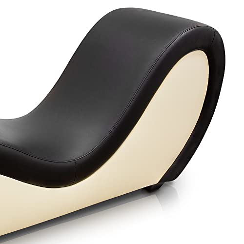 QUIRUMED Tantra-Sessel, Farbe Schwarz-Beige, Diwan-Paare, Relax-Sofa, Kunstleder, ergonomisch, 162 x 48 x 48-80 cm - 6