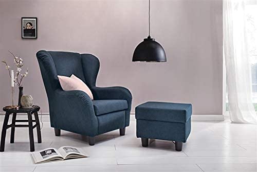 Ohrensessel Möbelfreude® Landhausstil mit Hocker „Savana“ Blau - 2