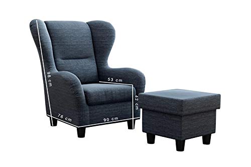 Ohrensessel Möbelfreude® Landhausstil mit Hocker „Savana“ Blau - 3