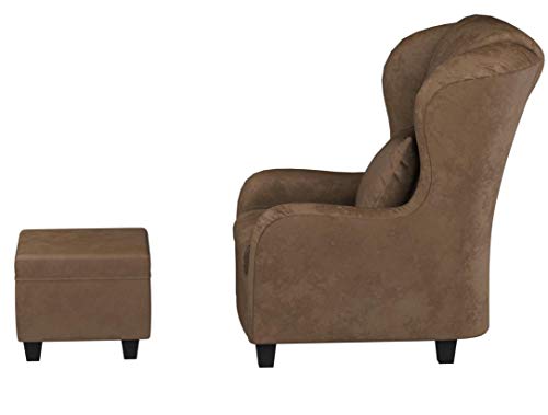B-famous Ohrensessel mit Hocker  Mikrovelours braun - 2