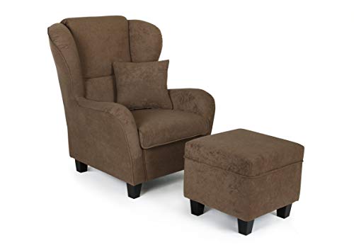 B-famous Ohrensessel mit Hocker  Mikrovelours braun - 3