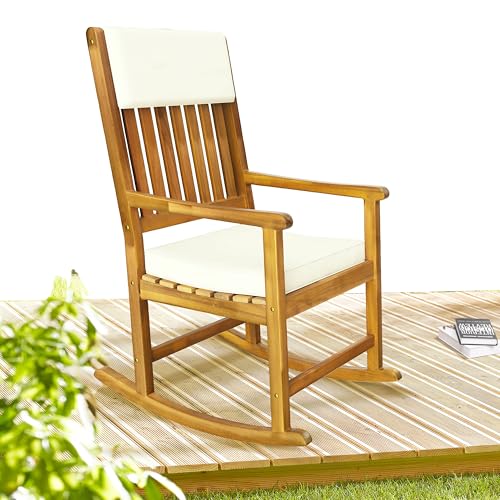 Schaukelstuhl Kissen Gartenstuhl Hartholz Holz Liegestuhl Gartenmöbel Stuhl Garten - 8