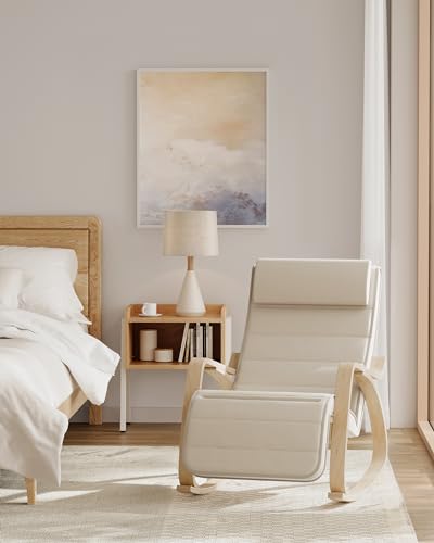 Songmics Schaukelstuhl Relaxstuhl Birkenholz 5-fach verstellbares Fußteil Beige - 3