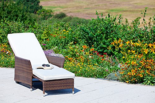 Merxx Liegesessel Komfort - inkl. Auflage - Polyrattan/Polyester - Braun/Cremeweiß -
