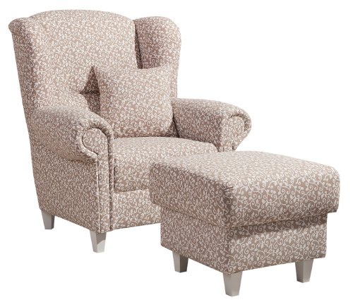 Max Winzer 65271100 Merle Ohrenbackensessel Baumwollgewebe mit beigem Rankenmuster - 2