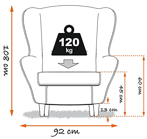 Supellex Ohrensessel – Fernsehsessel Sofia mit Hocker, Dessin: Schriftzüge Lebensweisheiten, beige - 6