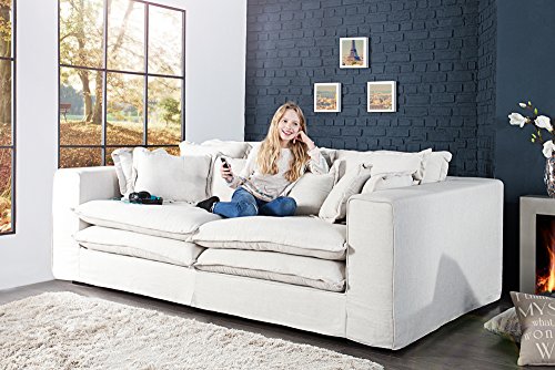 Riesengroßes XXXL Hussensofa CLOUD creme Leinen Stoff Hussen 240cm - 2