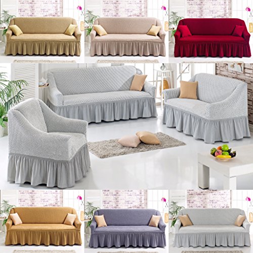 Stretch 2 Sitzer Bezug, 2 Sitzer Husse aus Baumwolle & Polyester. Sehr elastische Sofaueberwurf in grau / grey /  Sofabezug Hussen Sofahusse Stretch Husse - 4