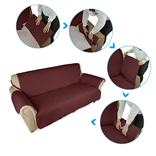 KINLO® Sofahusse 3 Sitzer 167×165 Weinrot Sofa überwurf 100% Baumwolle Füllung - 6