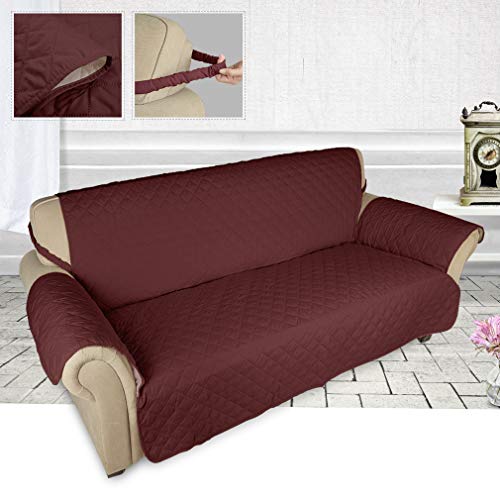 KINLO® Sofahusse 3 Sitzer 167×165 Weinrot Sofa überwurf 100% Baumwolle Füllung - 8