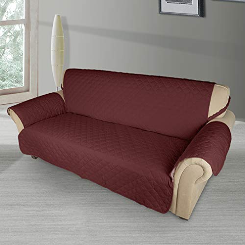 KINLO® Sofahusse 3 Sitzer 167×165 Weinrot Sofa überwurf 100% Baumwolle Füllung - 9