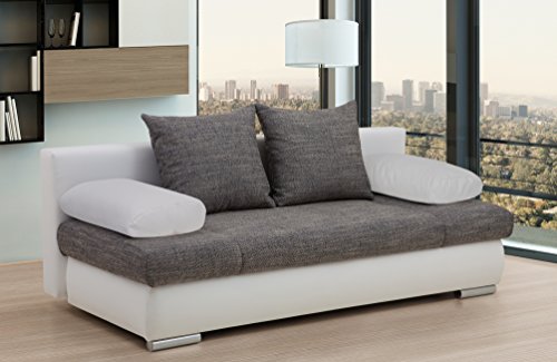 B-famous Schlafsofa Chicago-FK Kunstleder – weiß mit Strukturstoff grau - 3