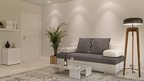 B-famous Schlafsofa Chicago-FK Kunstleder – weiß mit Strukturstoff grau - 6