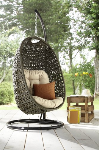 DESTINY Cocoon Hängesessel Polyrattan Sessel ** Inklusive Schutzhaube TAUPE ** Hängekorb - 2