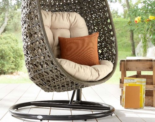 DESTINY Cocoon Hängesessel Polyrattan Sessel ** Inklusive Schutzhaube TAUPE ** Hängekorb - 3