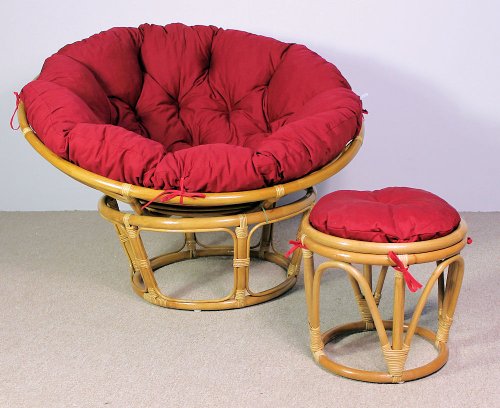 Rattan Papasan Sessel Rot inkl. Papasanhocker – 110 cm - 2