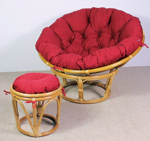 Rattan Papasan Sessel Rot inkl. Papasanhocker – 110 cm - 4