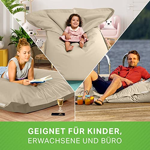 Green Bean © Square XXL Riesensitzsack – TÜV geprüft –  In- und Outdoor Sitzsack – Beige - 3