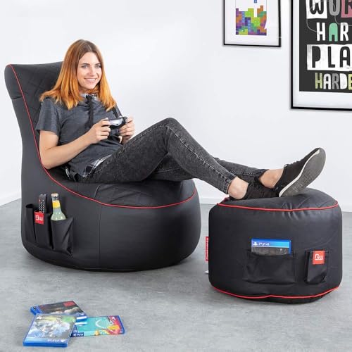 GAMEWAREZ Crimson Hurricane 2.0 Gaming Sitzsack – Schwarzes Kunstleder – Made in Germany, für PS4, XBOX360, XboxOne, Nintendo DS, Nintendo Switch, Smartphone. - 2