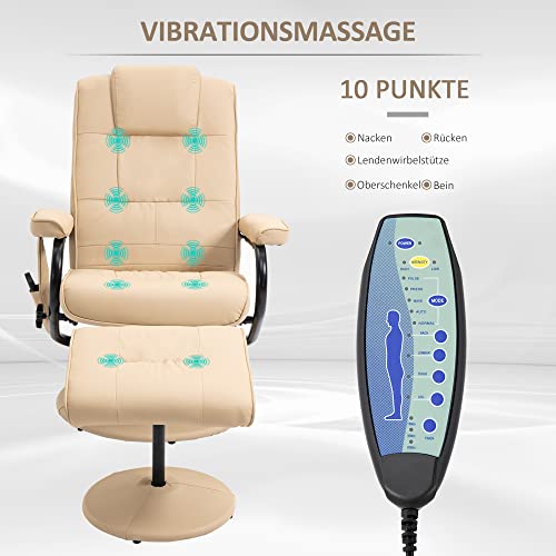 HOMCOM Massagesessel mit Hocker, Drehbares Relaxsessel mit Massagefunktion, Elektrisches Fernsehsessel mit Liegefunktion, Fernbedienung für Wohnzimmer, Kunstleder, Creme - 4