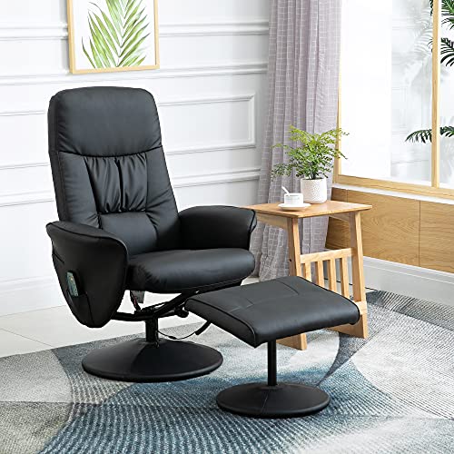 HOMCOM Relaxsessel mit Fußhocker Stauraum Liegefunktion Massagesessel TV-Sessel mit Massagefunktion Liegesessel Ergonomischer Stuhl mit 10 Vibrationpunkte Kunstleder Schwarz 76 x 81 x 105 cm - 2