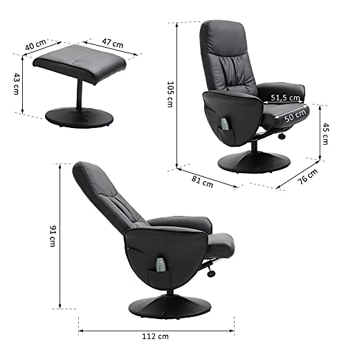 HOMCOM Relaxsessel mit Fußhocker Stauraum Liegefunktion Massagesessel TV-Sessel mit Massagefunktion Liegesessel Ergonomischer Stuhl mit 10 Vibrationpunkte Kunstleder Schwarz 76 x 81 x 105 cm - 3
