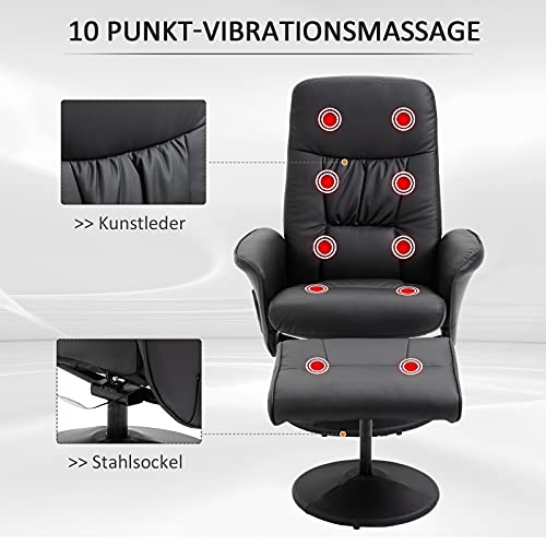 HOMCOM Relaxsessel mit Fußhocker Stauraum Liegefunktion Massagesessel TV-Sessel mit Massagefunktion Liegesessel Ergonomischer Stuhl mit 10 Vibrationpunkte Kunstleder Schwarz 76 x 81 x 105 cm - 4
