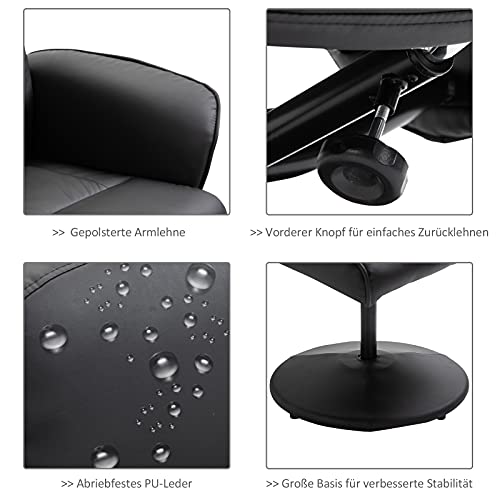HOMCOM Relaxsessel mit Fußhocker Stauraum Liegefunktion Massagesessel TV-Sessel mit Massagefunktion Liegesessel Ergonomischer Stuhl mit 10 Vibrationpunkte Kunstleder Schwarz 76 x 81 x 105 cm - 5