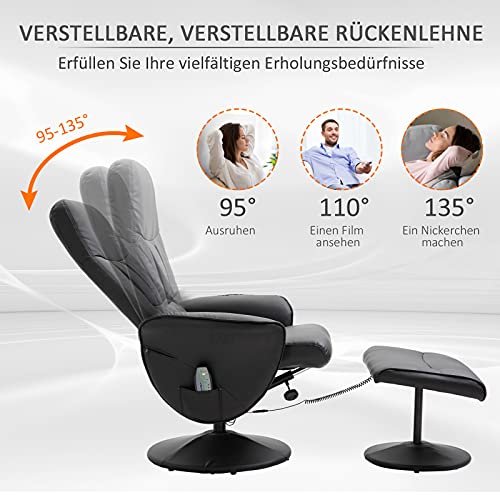 HOMCOM Relaxsessel mit Fußhocker Stauraum Liegefunktion Massagesessel TV-Sessel mit Massagefunktion Liegesessel Ergonomischer Stuhl mit 10 Vibrationpunkte Kunstleder Schwarz 76 x 81 x 105 cm - 6