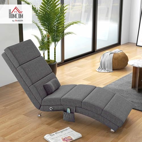 HOMCOM Relaxliege mit 5 Massagemodi Loungesessel mit Lendenkissen, Heizfunktion, Liegesessel mit Seitentasche, Fernbedienung, Leinenoptik, Relaxsessel Chaiselongue Dunkelgrau - 2