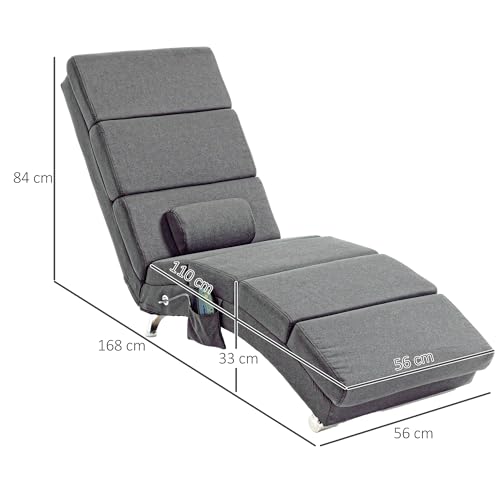 HOMCOM Relaxliege mit 5 Massagemodi Loungesessel mit Lendenkissen, Heizfunktion, Liegesessel mit Seitentasche, Fernbedienung, Leinenoptik, Relaxsessel Chaiselongue Dunkelgrau - 3