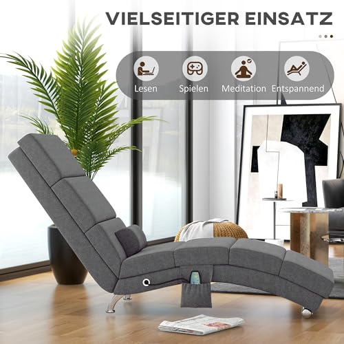 HOMCOM Relaxliege mit 5 Massagemodi Loungesessel mit Lendenkissen, Heizfunktion, Liegesessel mit Seitentasche, Fernbedienung, Leinenoptik, Relaxsessel Chaiselongue Dunkelgrau - 6