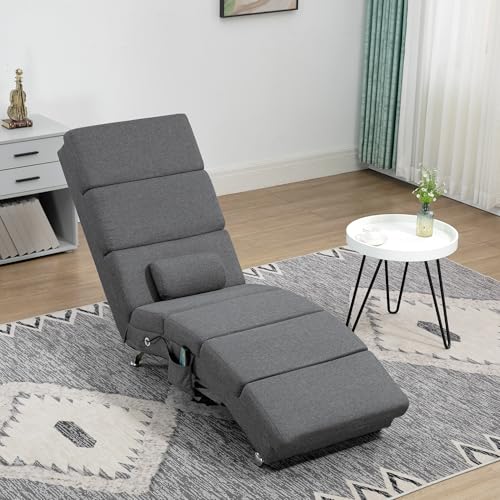 HOMCOM Relaxliege mit 5 Massagemodi Loungesessel mit Lendenkissen, Heizfunktion, Liegesessel mit Seitentasche, Fernbedienung, Leinenoptik, Relaxsessel Chaiselongue Dunkelgrau - 7