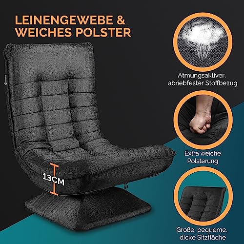 Casaria® Bodenstuhl verstellbare Rückenlehne 360° Drehbar Klappbar 150kg Belastbarkeit 60x105x87cm Gepolstert Wohnzimmer Gaming Relax Boden Sessel Schwarz - 5