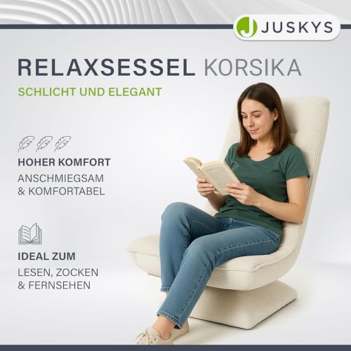 Juskys Relaxsessel Korsika - Ergonomisch & 360° drehbar, klappbar mit 5-lagiger Polsterung - Gemütlicher Cord Sessel für Wohnzimmer - Beige - 3