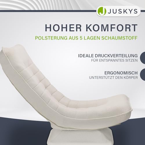 Juskys Relaxsessel Korsika - Ergonomisch & 360° drehbar, klappbar mit 5-lagiger Polsterung - Gemütlicher Cord Sessel für Wohnzimmer - Beige - 5