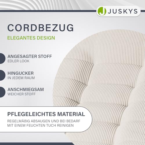 Juskys Relaxsessel Korsika - Ergonomisch & 360° drehbar, klappbar mit 5-lagiger Polsterung - Gemütlicher Cord Sessel für Wohnzimmer - Beige - 6