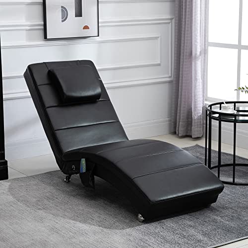 HOMCOM Relaxliege mit Massagefunktion Loungesessel Ergonomisch hohe Rückenlehn, mit Massagefunktion und Kissen mit Zero-G Design Lounge Sessel Kunstleder Metall Schaumstoff Schwarz 58 x 163 x 87 cm - 2