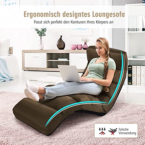 RELAX4LIFE Relaxliege, Bodenliege 5-Fach Einstellbar, Bodenstuhl Faltbar, Relaxsessel mit Kissen, Liegesessel mit Schlaffunktion, bis 120kg belastbar, Klappsessel für Schlafen & Lesen (Braun) - 6